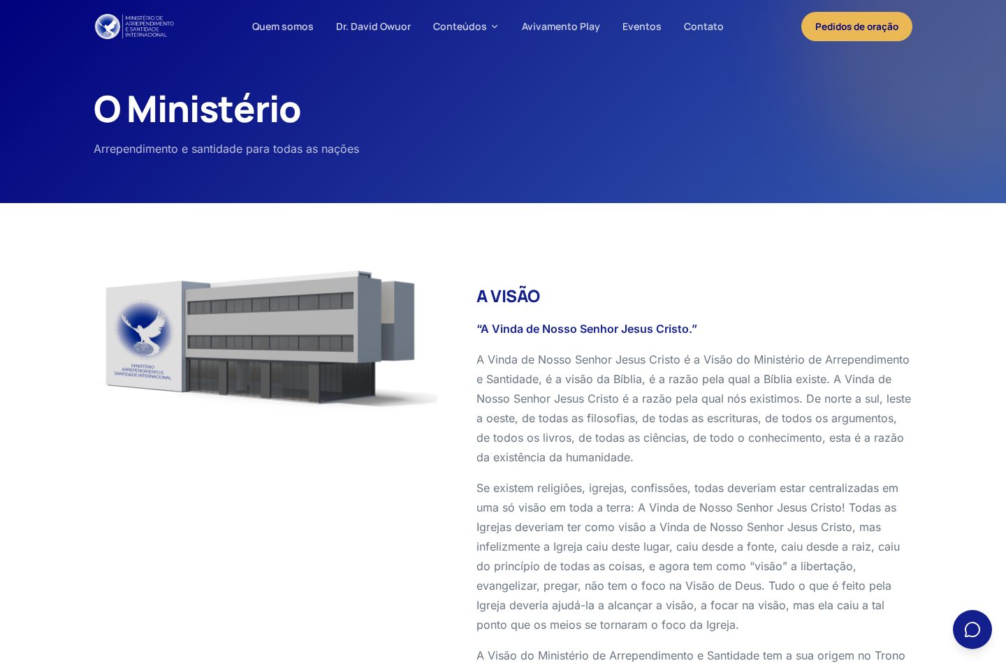 Ministério de Arrependimento e Santidade — página institucional