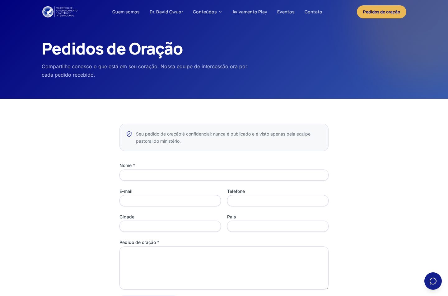 Ministério — pedidos de oração